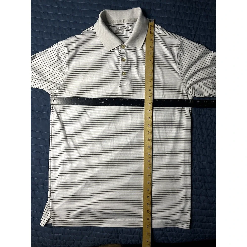 Nike Golf Polo Men's Medium White Black Stripe Standard Fit Short Sleeve
